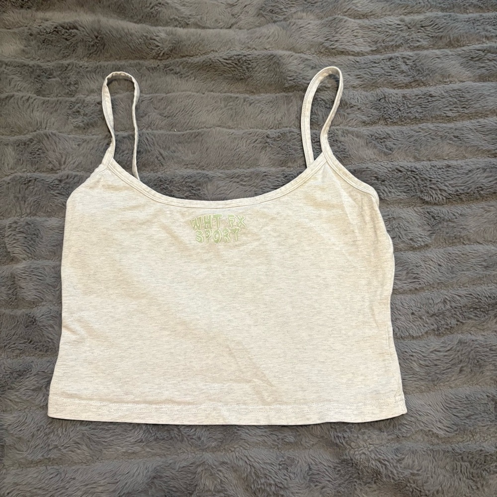 Light Gray Cropped Cami Tank Top with Green Logo